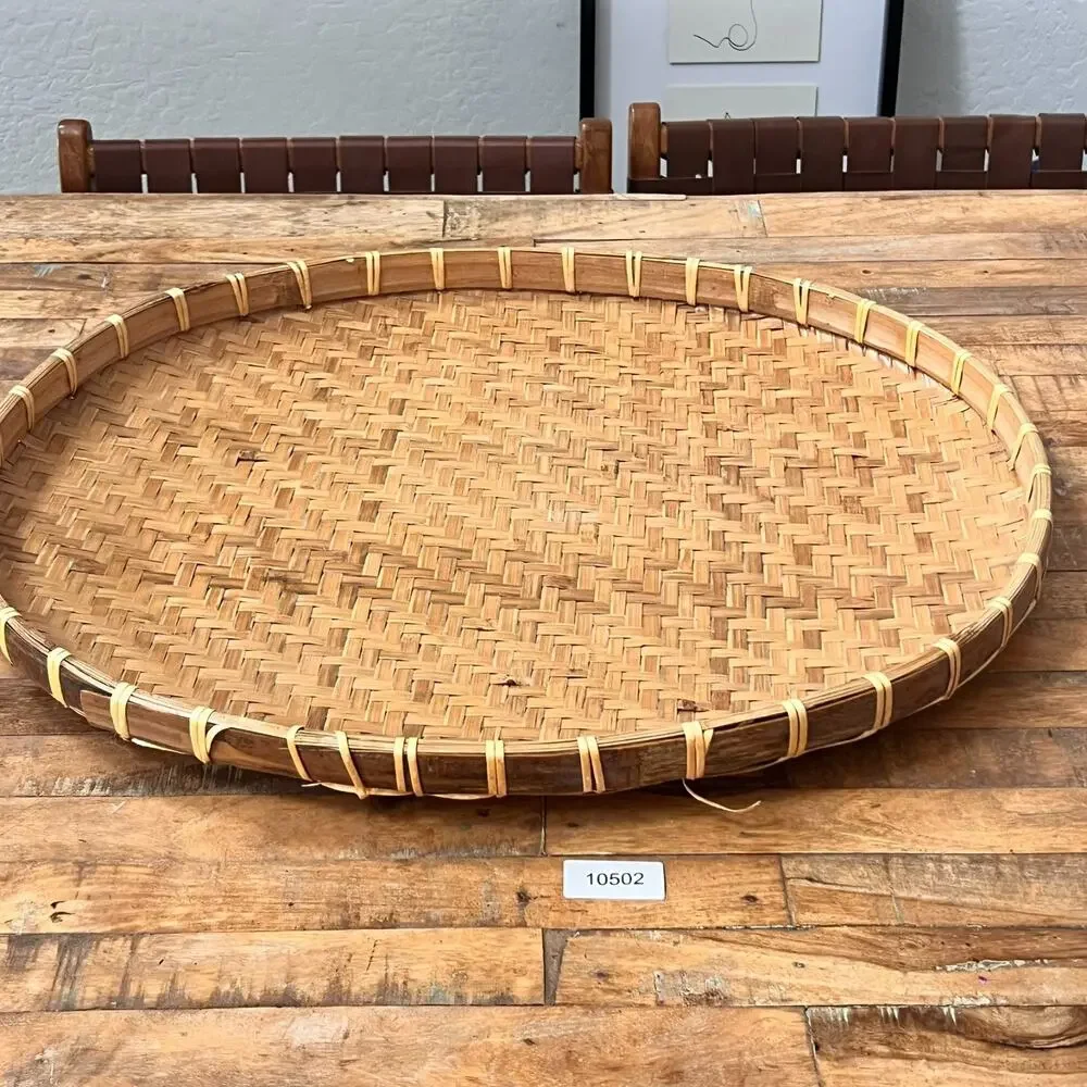 Traditional Handmade Woven Bamboo Rattan Tray Basket 23